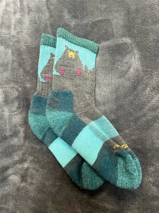 Darn Tough Accessories - Cozy Bear Crew Socks - Teal and Gray